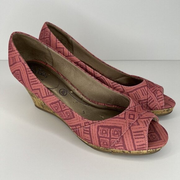 Life Stride Peep Toe Wedge Heels Women's Size 9 M Geo Pattern Shoes - Picture 2 of 9